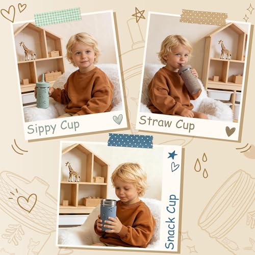 Fimibuke Toddler Cups Spill Proof, 12 OZ Sippy Cups for Kid Girl Boy, Stainless Steel Tumbler with Lid, Removable Silicone Straw & Sleeve, BPA Free Dishwasher Safe Water Bottle Snack Container 4 Pack - color: Sage/Misty Blue/Khaki/Beige, size: 12 Ounces