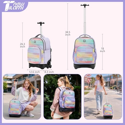 NEW TILAMI 18 inch Rolling Backpack for Kids – Waterproof, Stair-Climbing, Adjustable Handle, Variety of Colors & Patterns for School, Mood Map - color: Mood Map
