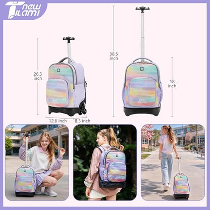 NEW TILAMI 18 inch Rolling Backpack for Kids – Waterproof, Stair-Climbing, Adjustable Handle, Variety of Colors & Patterns for School, Mood Map - color: Mood Map