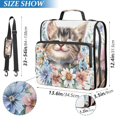 3 Ring Zipper Binder with Shoulder Strap, 500 Sheets Capacity, Multi-Pocket Organizer for School/Office, 1.5 Inch D-Rings Zip Binder (Cute Kawaii Cat)