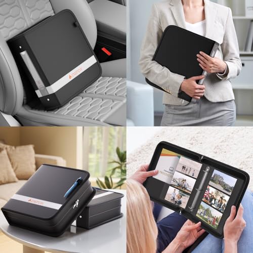 ENGPOW 3 Ring Binder,Fireproof 3 Inch D Ring Binder with Zipper,Holds 750 Sheets,Non-Stick,PVC-Free,Compatible with Clear Sheet Protectors,Portable School Office Home Safe Storage for Paper,Black - size: 3 inch