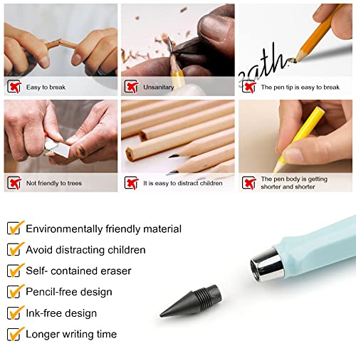 Ainiv 6 Sets Infinity Pencil Reusable Inkless Pencil No Sharpen Everlasting Pencil with Extra 6 Replaceable Nibs and 6 Cute Pencil Cups Infinite Pencil for Writing Drawing Home Office School Supplies - color: 6 Sets Macaron