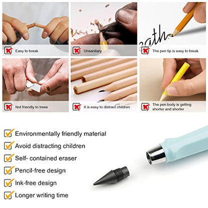 Ainiv 6 Sets Infinity Pencil Reusable Inkless Pencil No Sharpen Everlasting Pencil with Extra 6 Replaceable Nibs and 6 Cute Pencil Cups Infinite Pencil for Writing Drawing Home Office School Supplies - color: 6 Sets Macaron