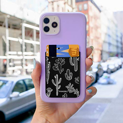 VANDEL Pocket – Stick-On Fabric Phone Wallet Stick On for Women, Cute Credit Card Holder for Phone Case, Back of Phone Fabric Sleeve for iPhone Pocket, Stretchy Wallet Phone Case - color: Cactus Print