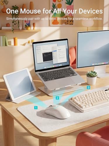 RAPIQUE Wireless Mouse for Laptop, Dual Bluetooth & 2.4G, Multi-Device for 3 Devices, USB-C Rechargeable, Quiet Click, 4 DPI Levels up to 3200, Ergonomic Right-Hand Mouse for MacBook, PC - White - color: White