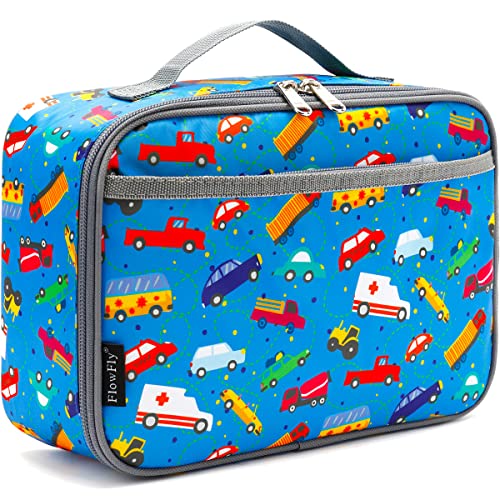 FlowFly Kids Lunch box Insulated Soft Bag Mini Cooler Back to School Thermal Meal Tote Kit for Girls, Boys, Car - color: ColorFulCar