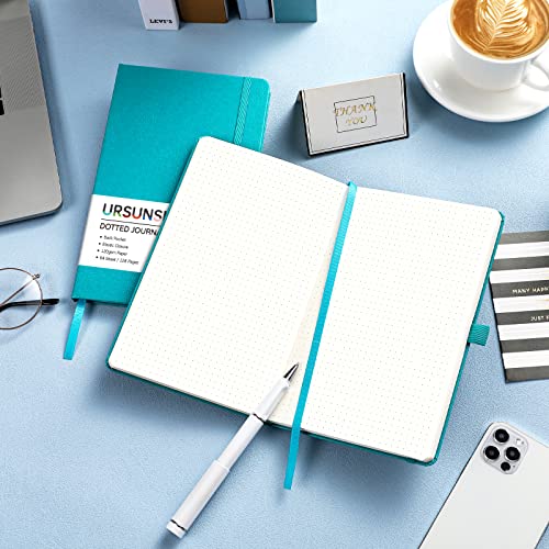 Dotted Journal/Notebook - Dot Grid Hard Cover Notebook, Premium Thick Paper with Fine Inner Pocket, Black Smooth Faux Leather, Pen Loop, 5.3'' x 8.26'' - Cyan - color: Cyan, size: Dotted