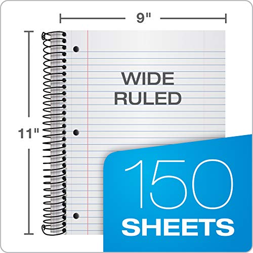Oxford Spiral Notebook 24 Pack, 3 Subject, Wide Rule, Durable Plastic Covers, Strong Coil, 3 Durable Pockets, 8.5 x 11, 150 Sheets, Red, Green, Blue (89804) - size: 3 Count (Pack of 8)