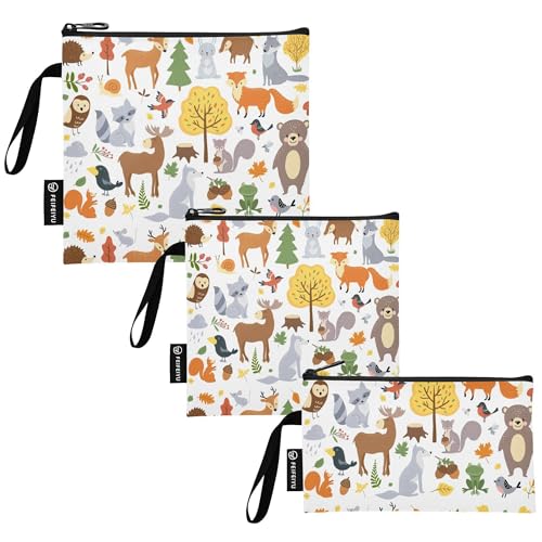 Reusable Food Storage Bags Cute Woodland Animals 3 Pack Set Lunch Bag Compact Sandwich Snack Bag Small Medium Large for Lunch, Travel & Organization - color: Bag 10