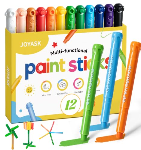 12 Colors Silky Twistable Crayons, Washable Crayons for Kids Ages 4-8, Non-Toxic, Quick-Dry Paint Sticks with Interlocking Caps for Creative Building, Works Great on Paper, Wood, Canvas - color: 12 Colors