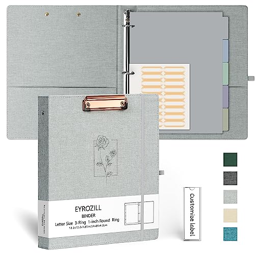 EYROZILL 3 Ring Binder, 1 Inch Linen Binder Organizer for Letter Size (8.5" x 11") with 5 Tab Dividers, File Folder Labels and Low Profile Clipboards, School and Office Supplies- Grey Rose - color: Light Grey Rose, size: ‎Letter Size - 1 Inch