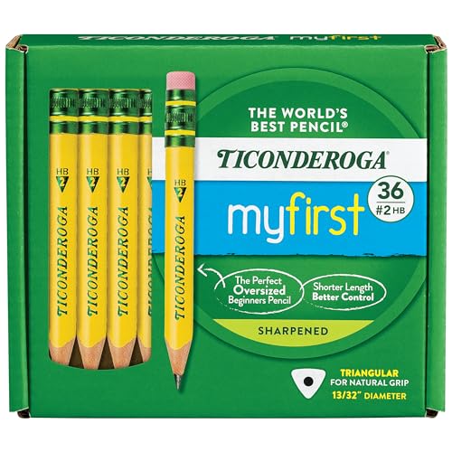 Ticonderoga My First Short Triangular Pencils, 36 Pencils/Pack, 1 Pack | Wood-Cased, #2 HB Soft, Yellow - size: 1 Count (Pack of 36)