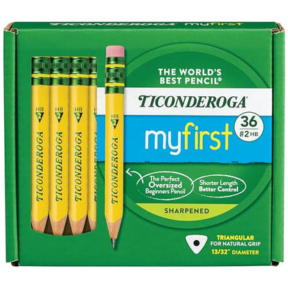 Ticonderoga My First Short Triangular Pencils, 36 Pencils/Pack, 1 Pack | Wood-Cased, #2 HB Soft, Yellow - size: 1 Count (Pack of 36)