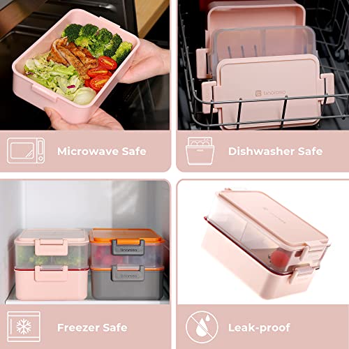 linoroso Stackable 2-Tier Adult Bento Box, 4 Compartments - Frozen Berry | leakproof bento lunch box with fork & spoon + sauce cups, microwave/dishwasher safe, perfect for office, school & daily meals - color: Frozen Berry