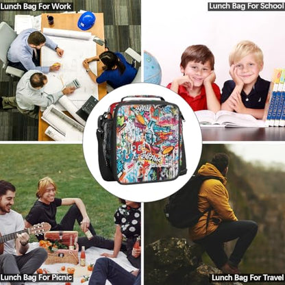 Pardick Graffiti Lunch Box for School Boys Insulated Kids Lunch Box | Reusable Leakproof Lunch Bag Cooler Tote Picnic Lunchbox with Adjustable Shoulder Strap Back to School Gifts for Teens Boys - color: Art Graffiti