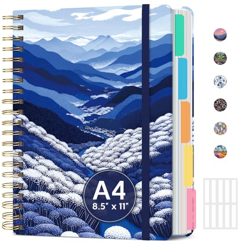 Large Spiral Lined Notebook for Work with Dividers & Tabs, 8.5"x11" Hardcover 5 Subject Notebook, College Ruled, 280 Pages, Blue Valley - color: J - Blue Valley