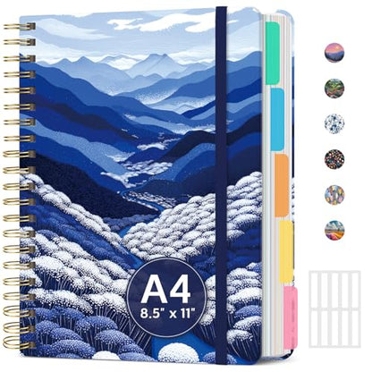 Large Spiral Lined Notebook for Work with Dividers & Tabs, 8.5"x11" Hardcover 5 Subject Notebook, College Ruled, 280 Pages, Blue Valley - color: J - Blue Valley