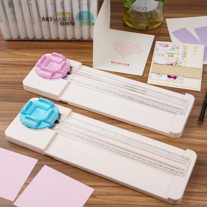 2Pack 4-in-1 Paper Trimmer, 4Style Multi-Function Craft Paper Cutter with Dial Blades of Straight, Wave, Dotted, Perforated, Creasing for Cutting Carstock,Coupons, Photos,Postcards, Scrapbooking Tools - color: Pink + Blue