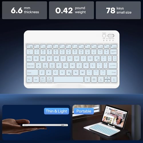 OMOTON Rechargeable Ultra-Slim Keyboard with Upgrade Oversize Keycaps, Adjustable Stand and Backlit, Wireless Bluetooth Keyboard for Samsung Tablet, iPad, Smartphone, Android, iOS, Windows, Blue - color: Blue