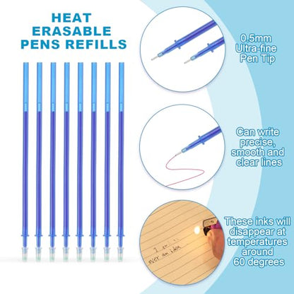 PATIKIL 48 Pcs Erasable Gel Pens Refills, 0.5mm Heat Erasable Pens Refills for Fabric Disappearing Ink Fabric Marking Pen for Sewing Quilting Writing, Blue Ink - color: Blue
