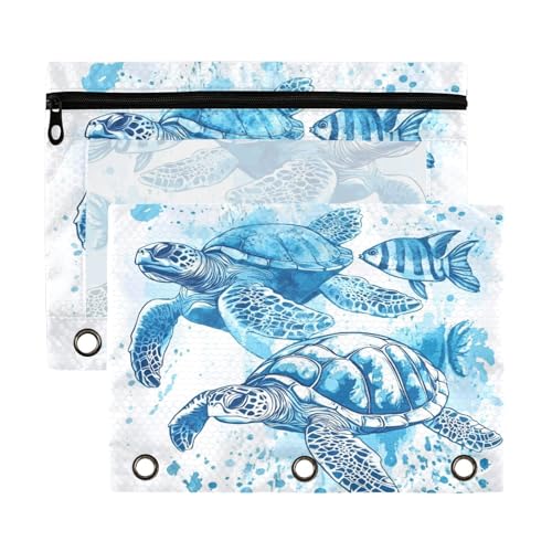 Kcldeci Pencil Pouch for 3 Ring Binder, Tropical Fish and Sea Turtle 2 Pack Binder Pencil Pouch with Clear Window Pencil Bags with Zipper Pencil Case for Binder - color: A05