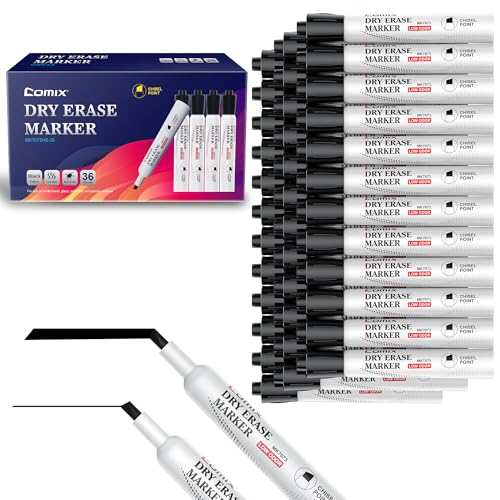 Comix Low Odor Dry Erase Markers Black, 36 Bulk Black Color Whiteboard Markers, Chisel Tip Thick Markers for Classroom, Teachers, Office, School Supplies - color: 36 Count Black Color