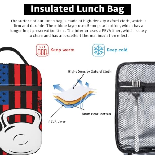 Kettlebell Fitness American Flag Lunch Bag 10In | Insulated Lunch Box Reusable Tote Bag For Picnic Office For Women Men - color: Style 5