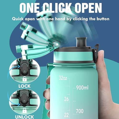 OLDLEY Water Bottle, 32oz Motivational Sports Water Bottle with Time Marker - Times to Drink - Tritan, BPA Free, Wide Mouth Leakproof,Bubble Gum - color: Bubble Gum