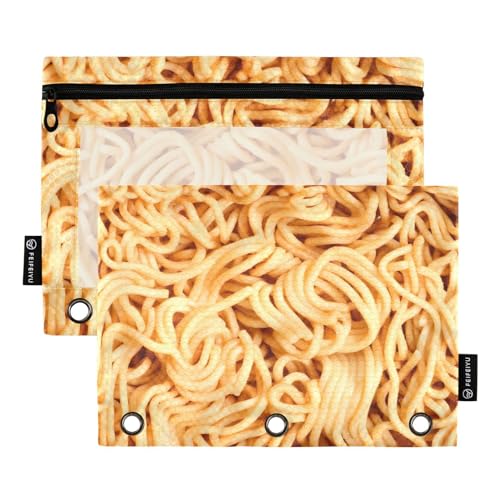 Ramen Noodles Pencil Pouches for 3 Ring Binder2 Pack | Ring Binder Pencil Case With Zipper Reinforced GrommetsPencil Bags for Office Organizers - color: Ramen Noodles