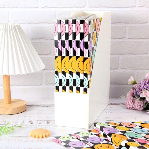 Whaline 24 Pack Boho Smile File Folders Letter Size Happy Face Checker File Pockets with 1/3 Cut Tab for Back to School Home Office Classroom Supplies, 8.9 x 11.6 Inch - style: Smile Face