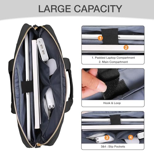 MOSISO 15-16 inch Laptop Bag, Laptop Briefcase Messenger Compatible with MacBook Pro 16/Air 15, HP, Dell, Lenovo, Square Quilted Computer Bag Work Office Business with 3 Pockets&Strap, Black - color: Black, size: 16 inch