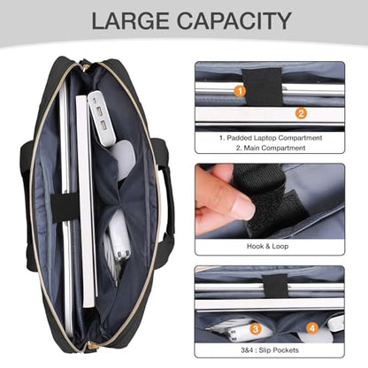 MOSISO 17-17.3 inch Laptop Bag, Laptop Briefcase Messenger Compatible with Dell, HP, Lenovo, Asus, Acer, Alienware, Square Quilted Computer Bag Work Office Business with 3 Pockets&Strap, Black - color: Black, size: 17.3 inch