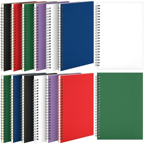 Leelosp 12 Pcs Small Spiral Notebook Lined Spiral Journal College Ruled Notebook Wire Bound Kraft Cover, 120 Pages for Work (Purple,White,Blue,Green,Red and Black,5.5 x 8.3 Inch) - color: Purple, White, Blue, Green, Red and Black, size: 5.5 x 8.3 inch