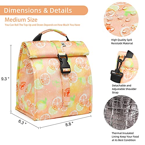 SUNNY BIRD Insulated Lunch Bag Rolltop Lunch Box (Grapefruit Pink) - color: Grapefruit Pink