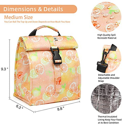 SUNNY BIRD Insulated Lunch Bag Rolltop Lunch Box (Grapefruit Pink) - color: Grapefruit Pink