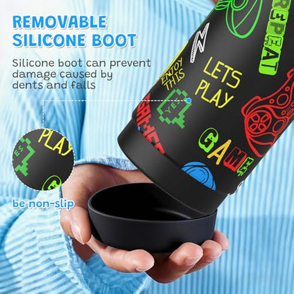 Boys Game Water Bottle for School，Kids 18 oz Insulated Stainless Steel Cup with Straw, Double-Wall Vacuum Leakproof - color: C8.Game