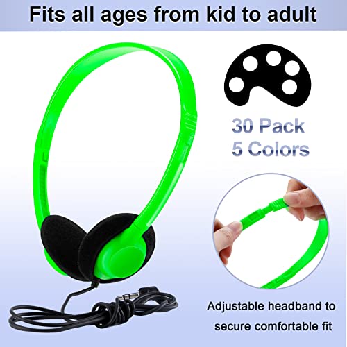 Yunsailing 30 Pack Bulk Headphones Set Over Ear Headphones with Adjustable Headband 3.5mm Plug Headsets Earphones for Learning Program, Computer Lab, Library, Testing & Multimedia Use (Light Color) - color: Light Color
