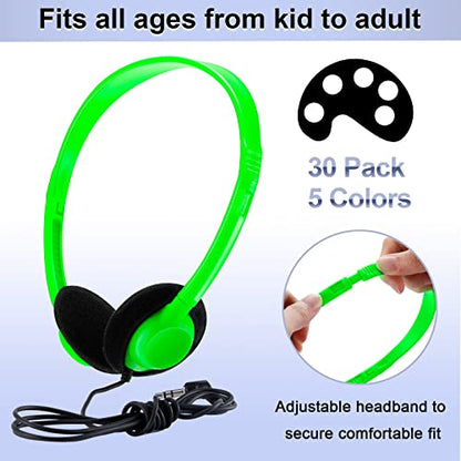 Yunsailing 30 Pack Bulk Headphones Set Over Ear Headphones with Adjustable Headband 3.5mm Plug Headsets Earphones for Learning Program, Computer Lab, Library, Testing & Multimedia Use (Light Color) - color: Light Color
