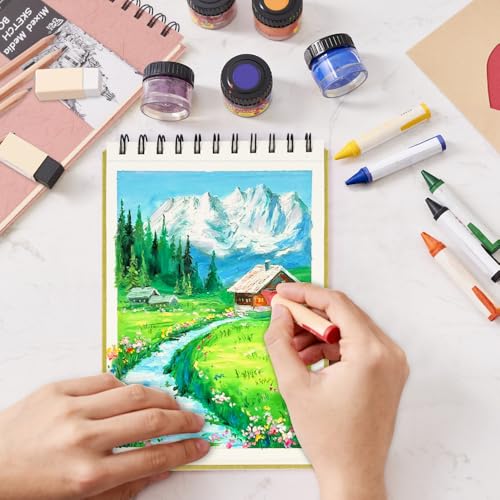 8.3x5.8 Sketch Book, Top Spiral Bound Sketch Pad, 60sheets 92lb/150gsm Nature White Paper, Acid-Free Mixed Media Paper for Painting, Dawing & Art Supplies.N-Green - color: TopSpiral-NatureWhite-Green