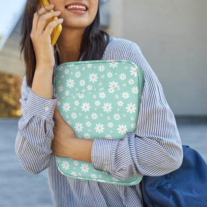 Dadanism 9-11 Inch Tablet Sleeve Bag Carrying Case, Green&White Daisy | Fits iPad (A16) 11th Gen 11", iPad 10th Gen 10.9" Air 5/4, iPad Air M4/Pro 11", iPad 9/8/7th 10.2", Galaxy Tab A11+ Plus 11" - color: Green & White Daisy, size: 9-11 inch