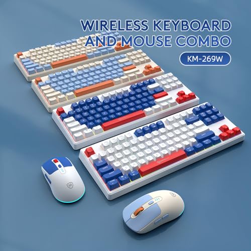 Wireless Keyboard and Mouse Combo with USB-C Dongle for PC Laptop Computer, 2.4 GHz Rechargeable RGB Backlit Creamy Keyboard Works with Windows & MacOS (Light Blue) - color: Light Blue