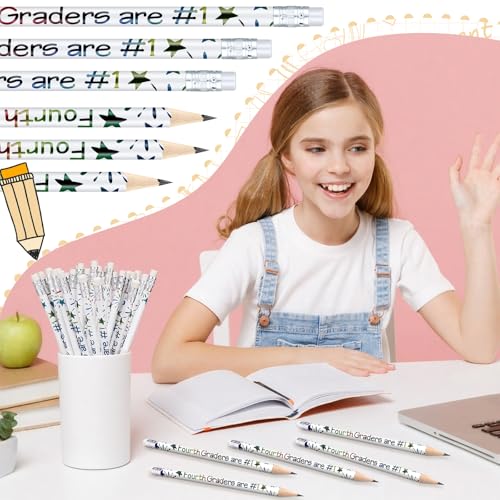 Tenceur 48 Pcs 4th Graders Pencils Bulk Motivational Pencils with Erasers Inspirational Pencil with Back to School Supplies for Kids Student Teacher Classroom Reward - style: 4th Graders