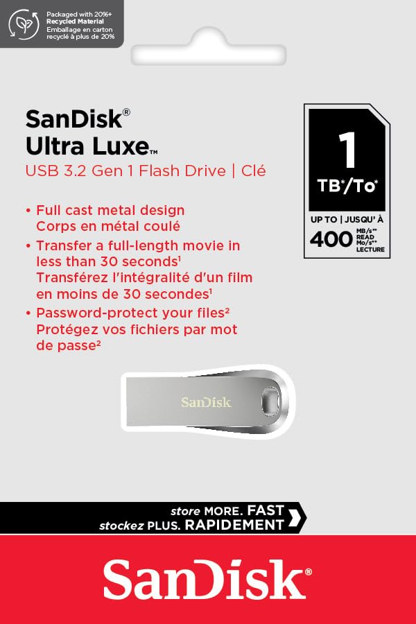 SANDISK 1TB Ultra Luxe USB 3.2 Gen 1 Flash Drive - SDCZ74-1T00-G46 - size: 1TB, style: Up to 400 MB/s
