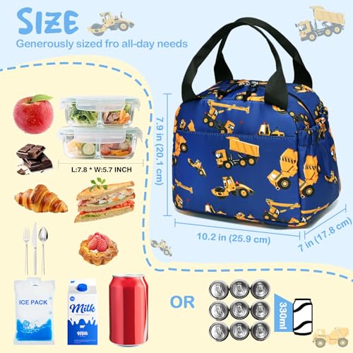 CAMTOP Boys Lunch Box Kids Insulated Lunch Bag Kids Cute Lunchbox for Boys Loncheras Para Niños - color: Engineering Car Blue