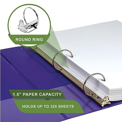 Samsill Plant-Based 1.5 Inch Durable Round Ring, View Binder, Eco-Friendly, USDA Certified Biobased, 2 Count,Pack of 1, Purple - color: Purple, size: 1.5", style: 2 Pack