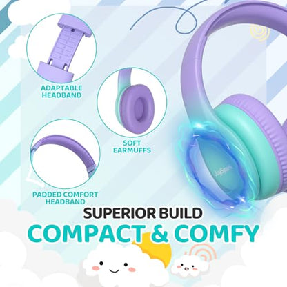 JoySpark Kids Headphones, Over-Ear Wired Headphones for Kids, 85dBA Volume Limited, Foldable Stereo Sound Toddler Headsets, 3.5mm Jack for School Entertainment, Gradient Purple - color: Gradient Purple