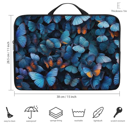 Laptop Sleeve Bag with Handle Computer Protective Soft Cover Case for 14 Inch 13 Inch Laptop,Blue Butterfly - color: Blue Butterfly