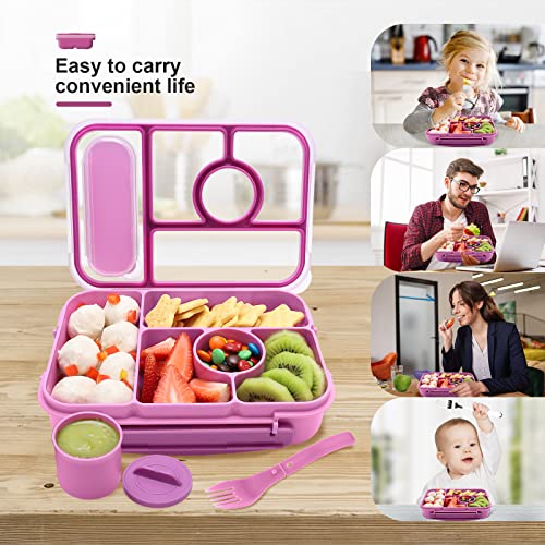 Amathley Bento Box Adult Lunch Box Kids,Lunch Containers for Adults/Kids/Toddler,5 Compartments Bento Lunch Box with Sauce Vontainers,Microwave & Dishwasher & Freezer Safe,BPA-Free (Purple) - color: Purple