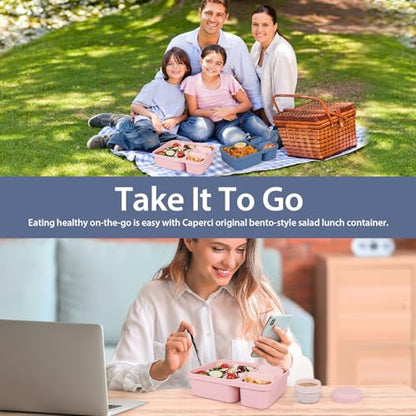 Caperci 2 Pack Salad Containers - Extra-Large 62oz Bento Lunch Box for Adults, 2-Compartment Meal Prep Container with Removable Toppings Tray, Sauce Cup, Reusable Fork, BPA-Free (Navy & Pink) - color: Navy Blue & Pink