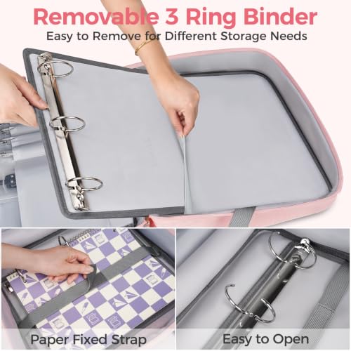 Ytonet Zipper Binder Bag, 2 Inch 3 Ring Binder with Zipper Fit 14 Inch Laptop, 500 Sheets Capacity Zippered Binders with Shoulder Strap & Removable O-Ring Pad for Middle School Student Girls, Pink - color: Pink, size: 2 Inch O-ring